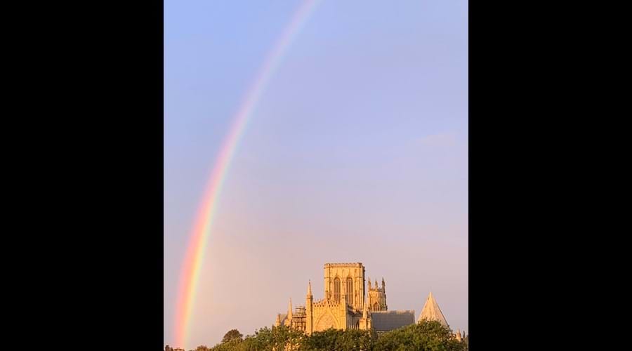 A rainbow over the Minster - taken from the kitchen at sunrise
