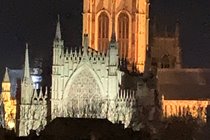 View of York Minster illuminated at night - from the kitchen window