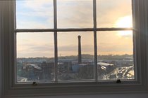 View of Grade II Foss Bank Chimney at sunrise