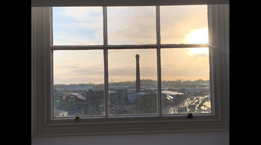 View of Grade II Foss Bank Chimney at sunrise