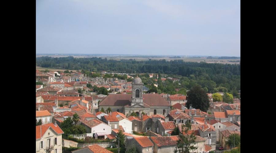 Charentaise rooftops at medieval Pons viewed from the top of the