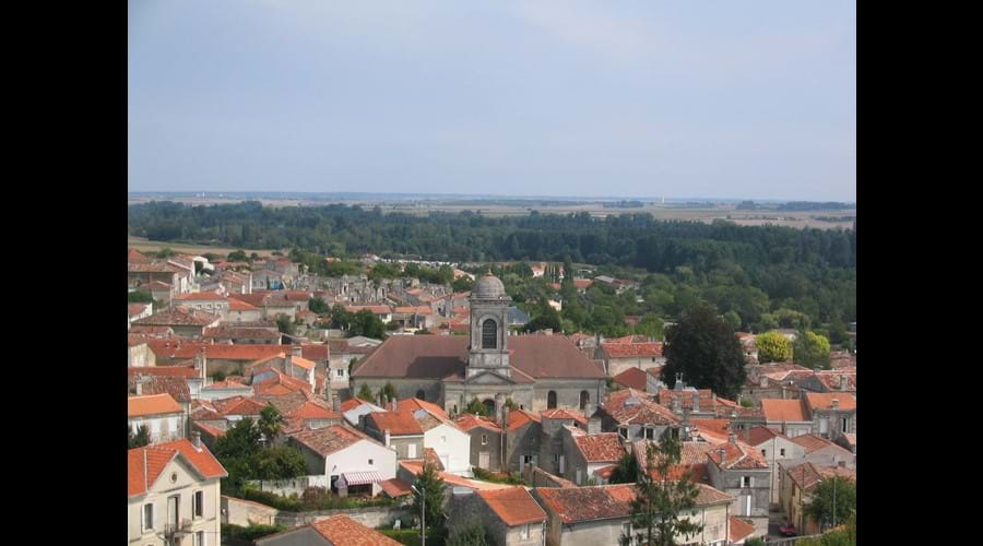 Charentaise rooftops at medieval Pons viewed from the top of the 