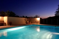 The peaceful pool ready for a midnight dip under a starry sky