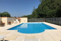 The private, sheltered, heated, salt water pool area for swimming from May to September