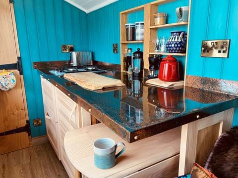 Cabin kitchen patinated Copper worktops 