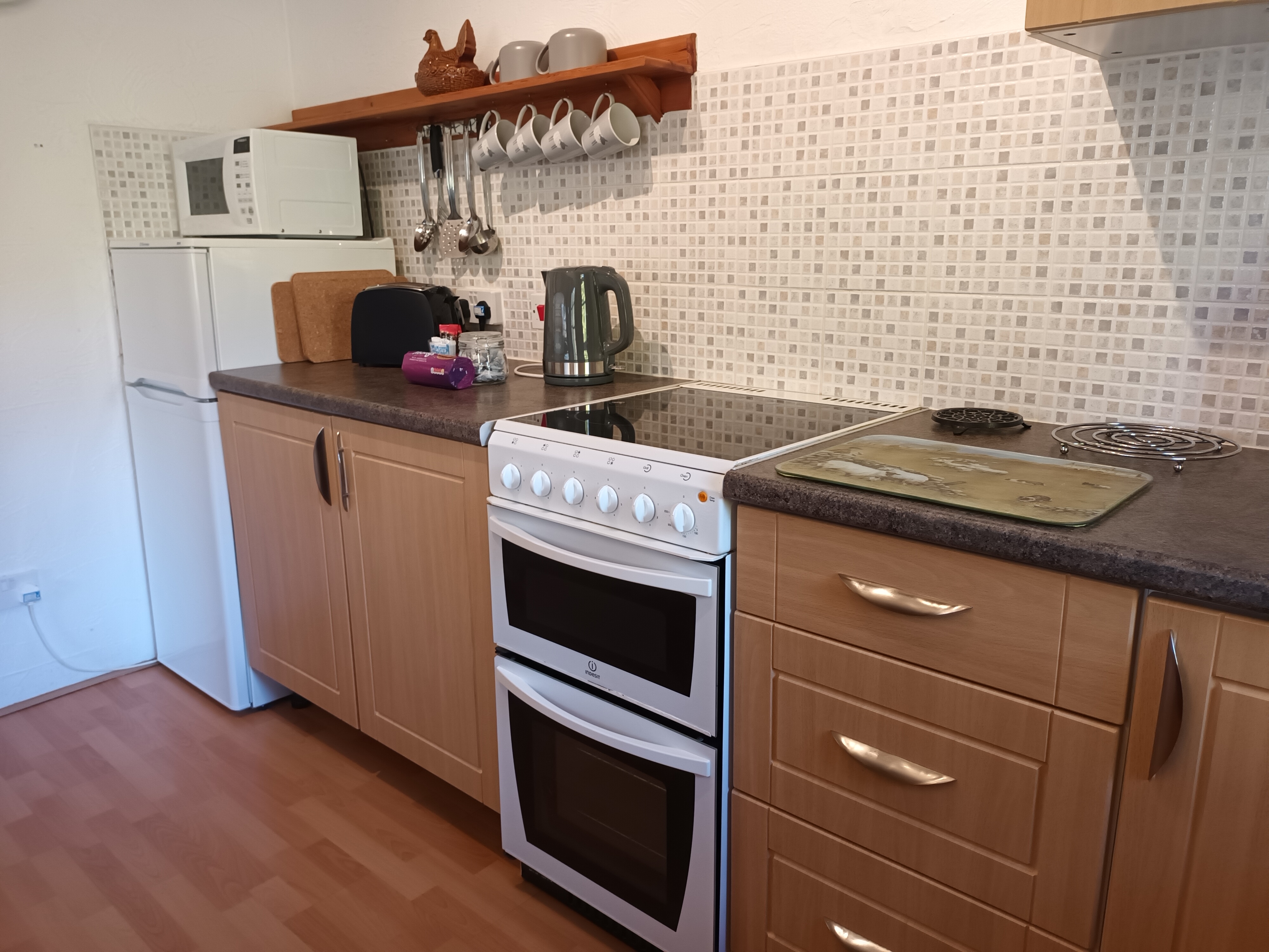 Perfect for self-catering with electric cooker, microwave and fridge/freezer