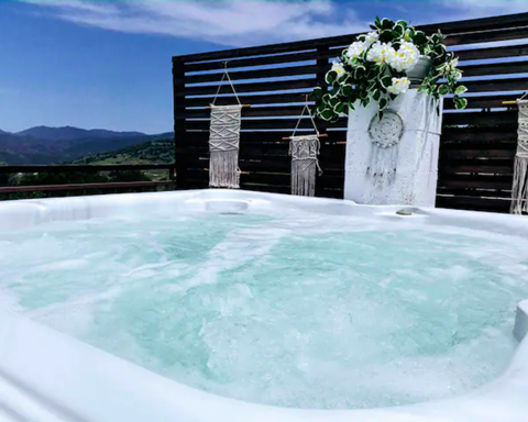 Hot tub available through the year. Enjoy a glass of wine (or two!) under the starry sky