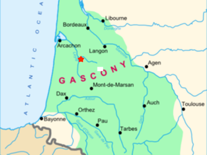 Gascony Map - Red star  is L