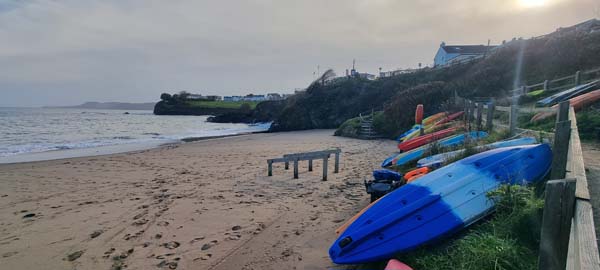 Kayaks at Aberporth Beach