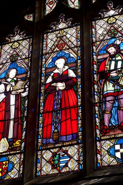 Stained glass window in chapel of Sudeley Castle