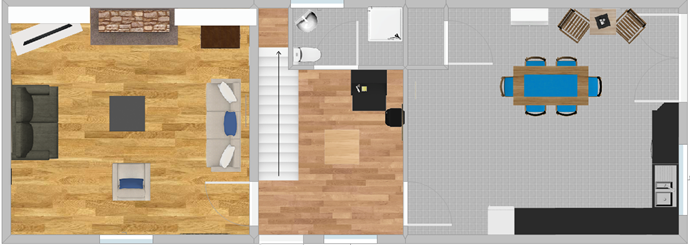 Ground floor plan drawing room, hall, shower room, kitchen/dining room